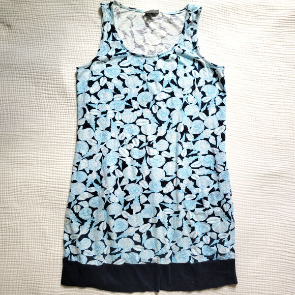 J.Jill Womens Small Blue Seashell Pattern Dress 100% Cotton Short Casual Beachy - Picture 1 of 4
